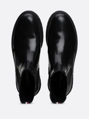 bottes chelsea en cuir verni fourrées noir pour hommes tommy hilfiger