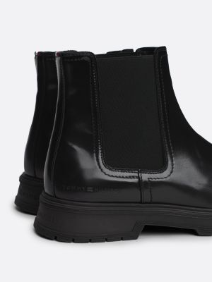 bottes chelsea en cuir verni fourrées noir pour hommes tommy hilfiger
