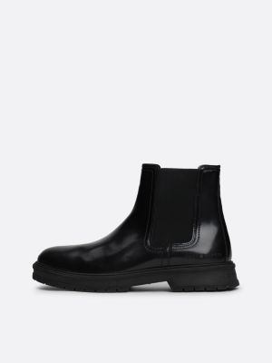 bottes chelsea en cuir verni fourrées noir pour hommes tommy hilfiger