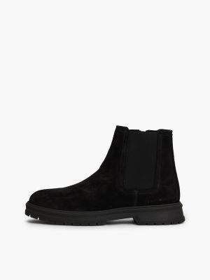 schwarz chelsea-boot aus wildleder mit reißverschluss für herren - tommy hilfiger