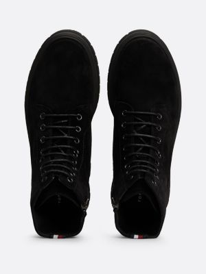 black water repellent suede mid boots for men tommy hilfiger