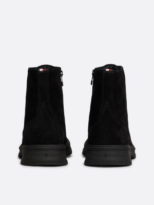 black water repellent suede mid boots for men tommy hilfiger