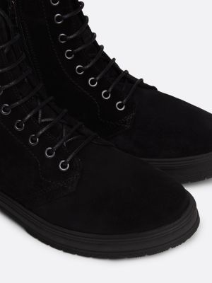 black water repellent suede mid boots for men tommy hilfiger