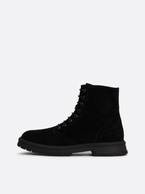 black water repellent suede mid boots for men tommy hilfiger