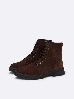 brown water repellent suede mid boots for men tommy hilfiger