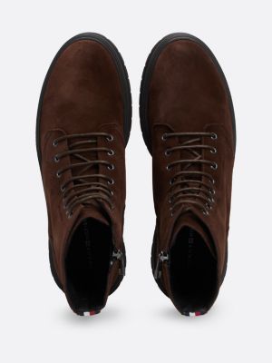 bottes mi-mollet en daim déperlantes marron pour hommes tommy hilfiger