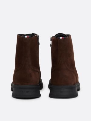 brown water repellent suede mid boots for men tommy hilfiger