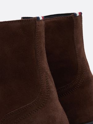 bottes mi-mollet en daim déperlantes marron pour hommes tommy hilfiger