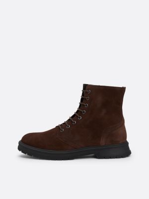 brown water repellent suede mid boots for men tommy hilfiger