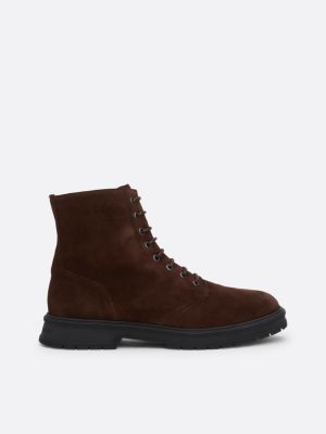 brown water repellent suede mid boots for men tommy hilfiger