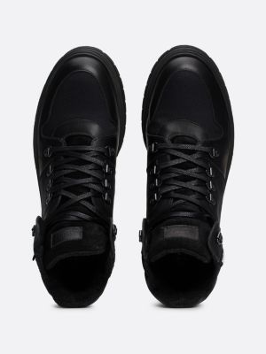 black warm lined leather lace-up boots for men tommy hilfiger