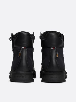 black warm lined leather lace-up boots for men tommy hilfiger