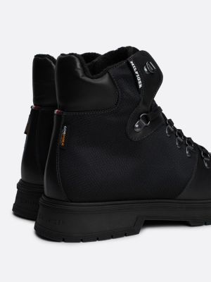 bottes en cuir fourrées à lacets noir pour hommes tommy hilfiger