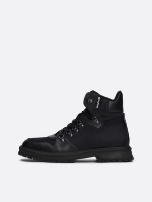 black warm lined leather lace-up boots for men tommy hilfiger