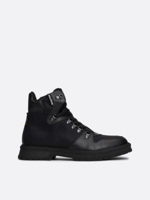 black warm lined leather lace-up boots for men tommy hilfiger