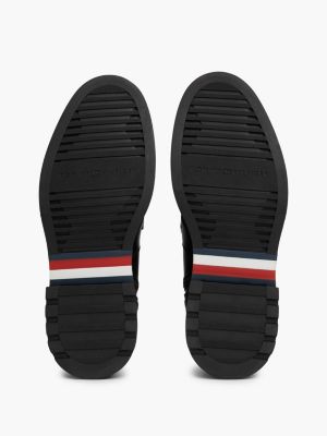 black lightweight leather lace-up mid boots for men tommy hilfiger