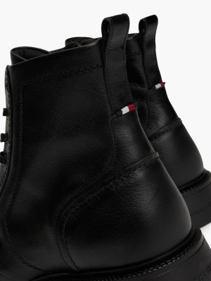 black lightweight leather lace-up mid boots for men tommy hilfiger