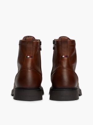 bottes mi-mollet légères en cuir à lacets marron pour hommes tommy hilfiger