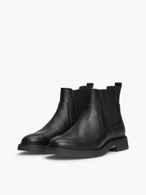 black lightweight leather chelsea boots for men tommy hilfiger