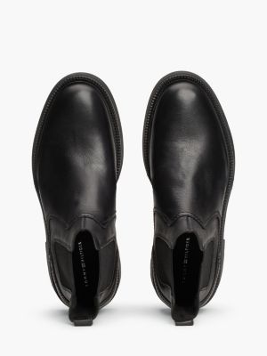 black lightweight leather chelsea boots for men tommy hilfiger