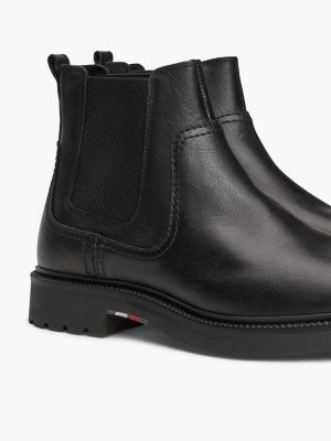 black lightweight leather chelsea boots for men tommy hilfiger