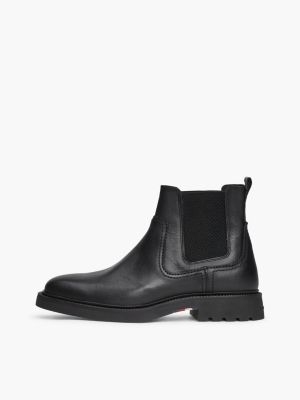 black lightweight leather chelsea boots for men tommy hilfiger