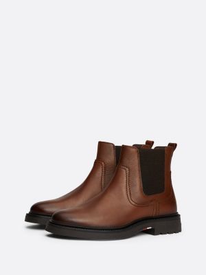 brown lightweight leather chelsea boots for men tommy hilfiger