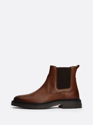 brown lightweight leather chelsea boots for men tommy hilfiger