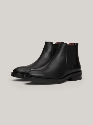 black leather debossed chelsea boots for men tommy hilfiger