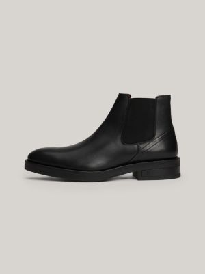 zwart leren chelsea boot met vlag in reliëf voor heren - tommy hilfiger
