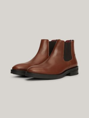 brown leather debossed chelsea boots for men tommy hilfiger