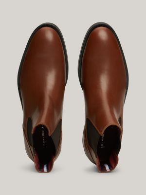 brown leather debossed chelsea boots for men tommy hilfiger