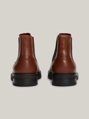 brown leather debossed chelsea boots for men tommy hilfiger