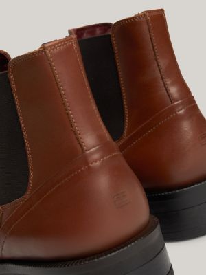 brown leather debossed chelsea boots for men tommy hilfiger