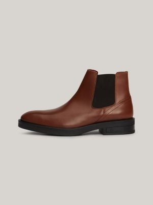 brown leather debossed chelsea boots for men tommy hilfiger