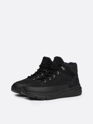 schwarz mittelhoher hybrid-stiefel aus leder für herren - tommy hilfiger