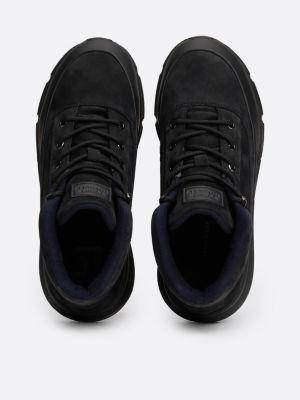 schwarz mittelhoher hybrid-stiefel aus leder für herren - tommy hilfiger