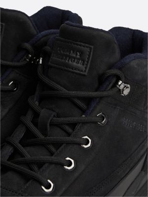 schwarz mittelhoher hybrid-stiefel aus leder für herren - tommy hilfiger