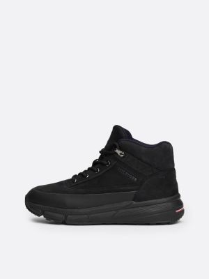 schwarz mittelhoher hybrid-stiefel aus leder für herren - tommy hilfiger