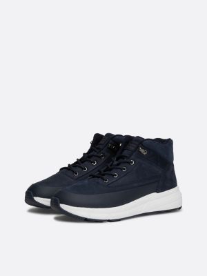botas híbridas de media caña en piel azul de hombres tommy hilfiger