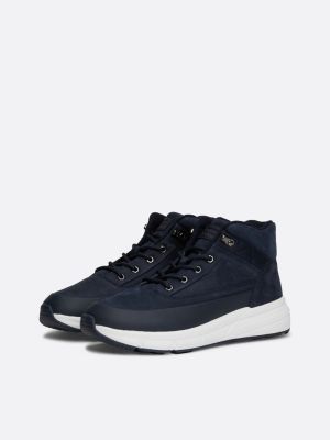 blue leather hybrid mid boots for men tommy hilfiger