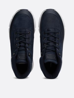 botas híbridas de media caña en piel azul de hombres tommy hilfiger