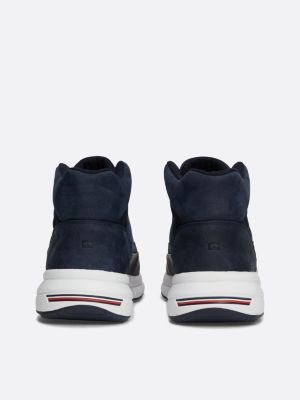 botas híbridas de media caña en piel azul de hombres tommy hilfiger