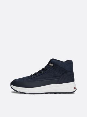 botas híbridas de media caña en piel azul de hombres tommy hilfiger