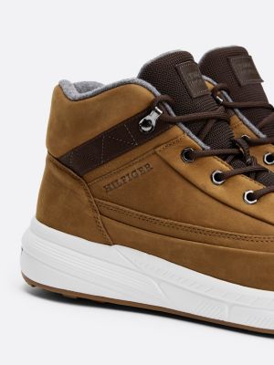 botas híbridas de media caña en piel beige de hombres tommy hilfiger