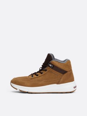 botas híbridas de media caña en piel beige de hombres tommy hilfiger