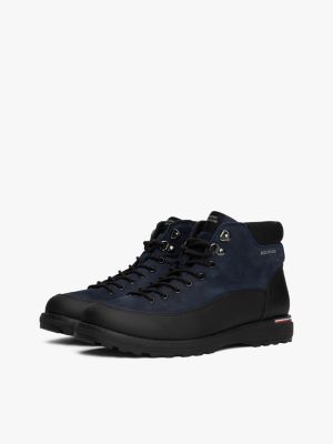 blue leather lace-up ankle boots for men tommy hilfiger