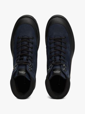 blue leather lace-up ankle boots for men tommy hilfiger