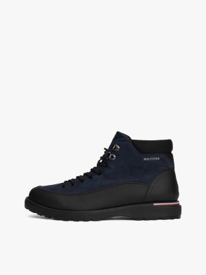 blue leather lace-up ankle boots for men tommy hilfiger