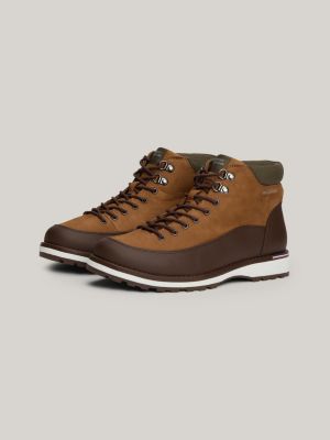 brown leather lace-up ankle boots for men tommy hilfiger